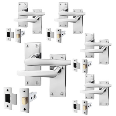 AFIT Polished Chrome Door Handle Latch Set - Pack 5 - Internal Door Handles & Latch (64mm) - Straight Pattern