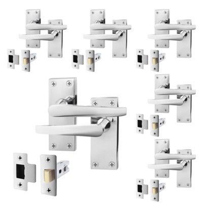 AFIT Polished Chrome Door Handle Latch Set - Pack 6 - Internal Door Handles & Latch (64mm) - Straight Pattern