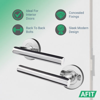 AFIT Polished Chrome Door Handle Latch Set - Pack of 4 Handles & Latch (66mm) Olvera Range