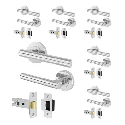 AFIT Polished Chrome Door Handle Latch Set Pack of 6 Door Handles & Latch (66mm) Olvera Range