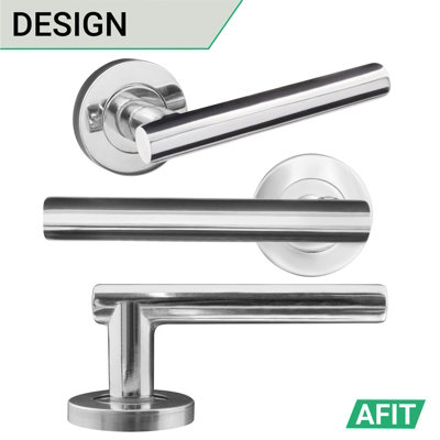 AFIT Polished Chrome Door Handle Latch set, Pack of 6 Round T Bar Internal Door Handles, Latch (64mm), Hinges (76mm)