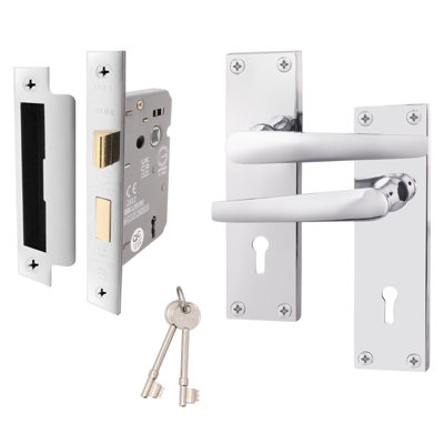 AFIT Polished Chrome Door Handle Lock Set - Internal Door Handles & Lock (64mm) - Straight Pattern