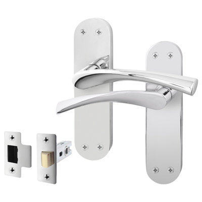 AFIT Polished Chrome Door Handle Set - Door Handles & Latch (64mm) - Novi Backplate Range