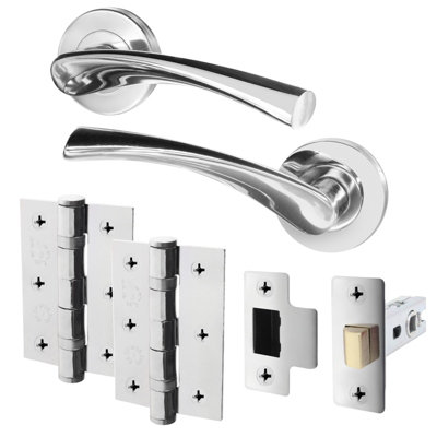 AFIT Polished Chrome Door Handle Set - Includes Internal Door Handles, Latch (64mm) & Hinges (76mm) - Novi Range