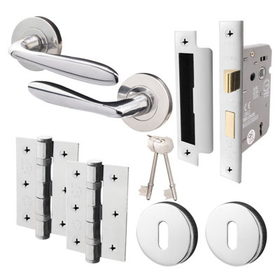 AFIT Polished Chrome Door Handle Set - Includes Lock Door Handles, Lock (64mm), Hinges (76mm) & Escutcheons - Santeau Range Price Comparisons | Compare The Build