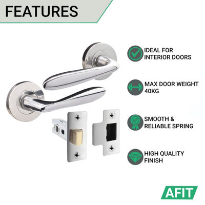 AFIT Polished Chrome Door Handle Set - Internal Door Handles, 66mm 
