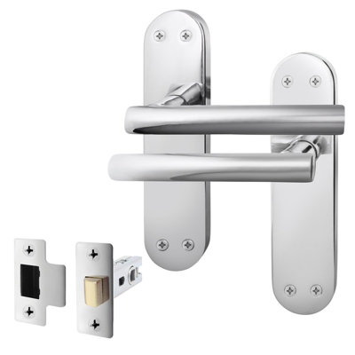 AFIT Polished Chrome Door Handle Set - Internal Door Handles & Latch (64mm) - Olvera Backplate Range