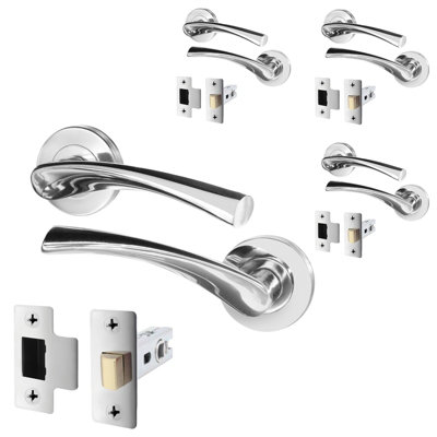 AFIT Polished Chrome Door Handle Set - Pack 4 - Includes Door Handles & Latch (64mm) - Novi Range
