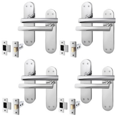 AFIT Polished Chrome Door Handle Set - Pack 4 - Internal Door Handles & Latch (64mm) - Olvera Backplate Range
