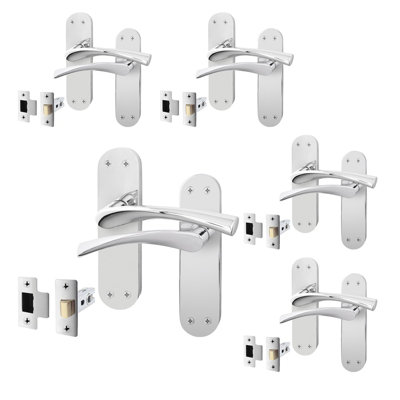 AFIT Polished Chrome Door Handle Set - Pack 5 - Door Handles & Latch (64mm) - Novi Backplate Range
