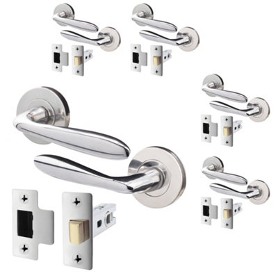 AFIT Polished Chrome Door Handle Set - Pack 5 - Includes Door Handles, Latch (64mm) & Hinges (76mm) - Santeau Range Price Comparisons | Compare The Build