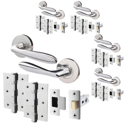 AFIT Polished Chrome Door Handle Set - Pack 5 - Includes Door Handles, Latch (64mm) & Hinges (76mm) - Santeau Range Price Comparisons | Compare The Build