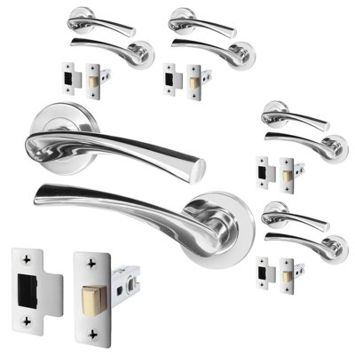 AFIT Polished Chrome Door Handle Set - Pack 5 - Includes Door Handles & Latch (64mm) - Novi Range
