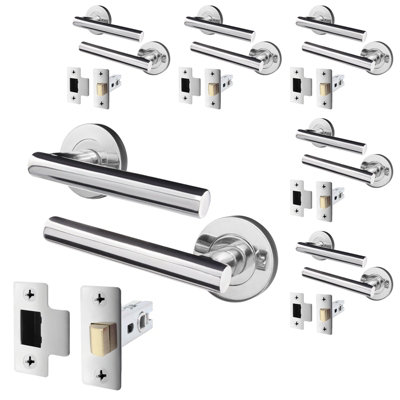 AFIT Polished Chrome Door Handle Set - Pack 6 - Includes Door Handles & Latch (64mm) Olvera Range
