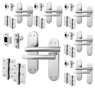 AFIT Polished Chrome Door Handle Set - Pack 6 - Internal Door Handles, Latch (64mm) & Hinges (76mm) - Olvera Backplate