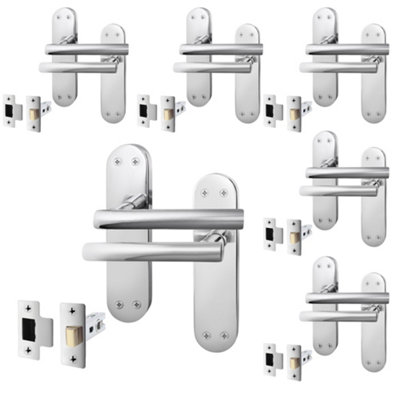 AFIT Polished Chrome Door Handle Set - Pack 6 - Internal Door Handles & Latch (64mm) - Olvera Backplate Range