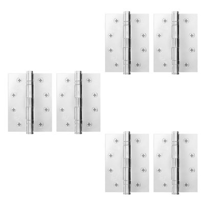 AFIT Polished Chrome Door Hinges - 4 Inch / 102mm  Internal Fire Door Hinges - 3 Pairs