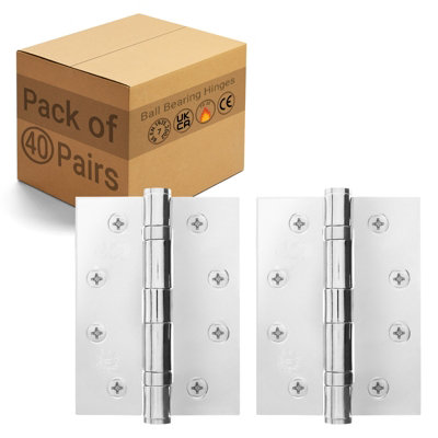 AFIT Polished Chrome Door Hinges - 4 Inch / 102mm  Internal Fire Door Hinges - 40 Pairs