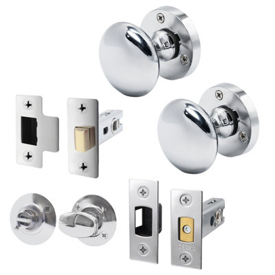 AFIT Polished Chrome Door Knob Set - 1 Pair of Victorian Mortice Knobs (55mm), Latch & Deadbolt Kit 76mm, Turn & Release