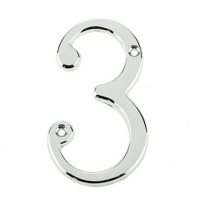 AFIT Polished Chrome Door Number - Numeral 3 - Screw Fix 75mm