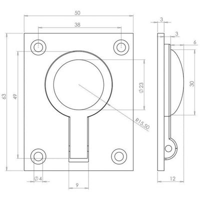 AFIT Polished Chrome Flush Ring Cabinet Door Pull 63 x 50mm