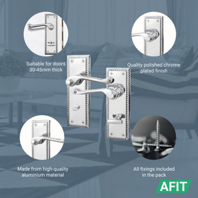 AFIT Polished Chrome Georgian Scroll Bathroom Door Handles - Internal Door Handles