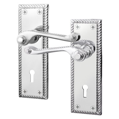 AFIT Polished Chrome Georgian Scroll Internal Door Handles for Lock - Keyhole