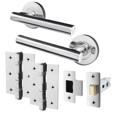 AFIT Polished Chrome Internal Door Handle Set - Includes Door Handles, 64mm Latch & 76mm Hinges - Olvera Range