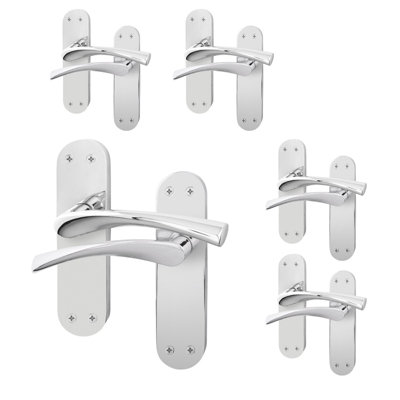 AFIT Polished Chrome Internal Door Handles - 5 Pairs - Novi Backplate Range