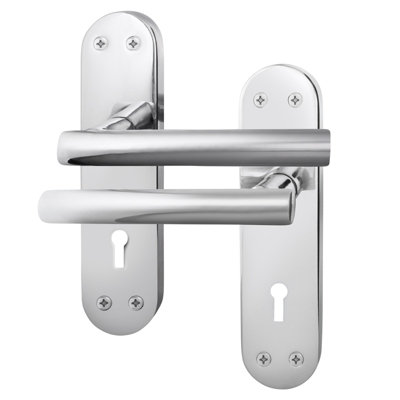 AFIT Polished Chrome Internal Door Handles for Lock - Keyhole - Olvera Backplate