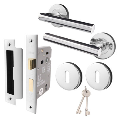 AFIT Polished Chrome Key Lock Door Handle Set -  Handles, Sash Lock & 2 Escutcheons - Olvera Range