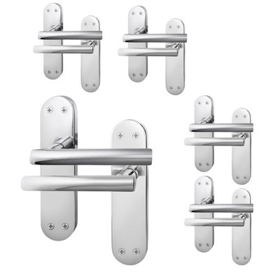 AFIT Polished Chrome Lever Latch Door Handles - Pack 5 - Internal Door Handles - Olvera Backplate