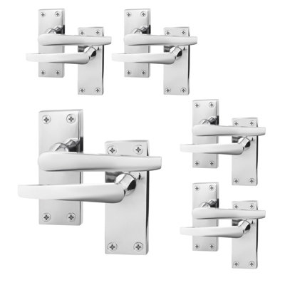 AFIT Polished Chrome Lever Latch Door Handles - Pack 5 - Internal Door Handles - Straight Pattern