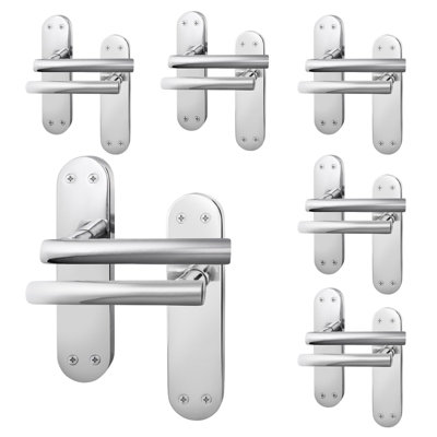 AFIT Polished Chrome Lever Latch Door Handles - Pack 6 - Internal Door Handles - Olvera Backplate