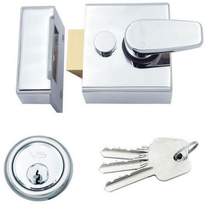 AFIT Polished Chrome Nightlatch Front Door Lock 3 Keys - 40mm Key Centre 62x70x27mm Case