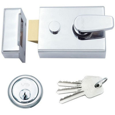 AFIT Polished Chrome Nightlatch Front Door Lock 3 Keys - 60mm Key Centre 92x70x27mm Case