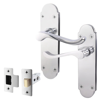 AFIT Polished Chrome Shaped Victorian Scroll Door Handle Set - Internal Door Handles & Latch (64mm)