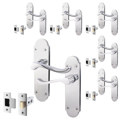 AFIT Polished Chrome Shaped Victorian Scroll Door Handle Set - Pack 6 - Internal Door Handles & Latch (64mm)