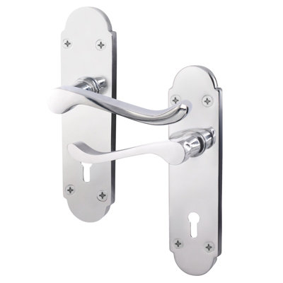 AFIT Polished Chrome Shaped Victorian Scroll Internal Door Handles for Lock - Keyhole
