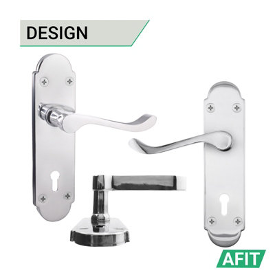 AFIT Polished Chrome Shaped Victorian Scroll Internal Door Handles for Lock - Keyhole