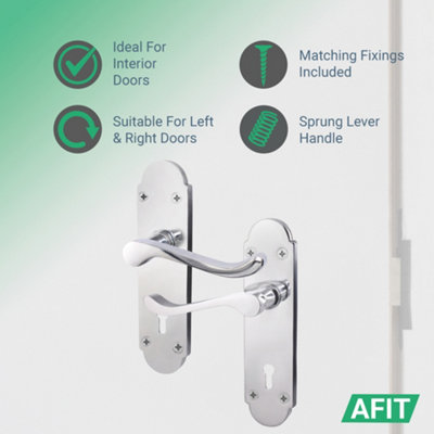 AFIT Polished Chrome Shaped Victorian Scroll Internal Door Handles for Lock - Keyhole