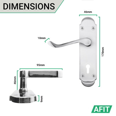 AFIT Polished Chrome Shaped Victorian Scroll Internal Door Handles for Lock - Keyhole