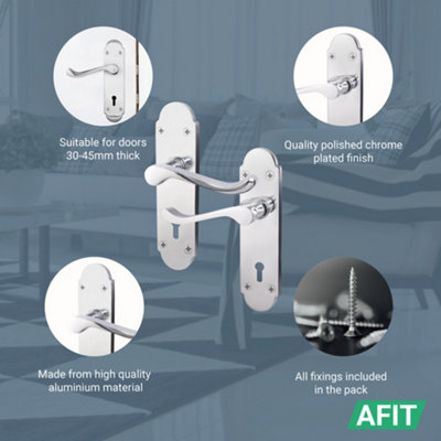 AFIT Polished Chrome Shaped Victorian Scroll Internal Door Handles for Lock - Keyhole