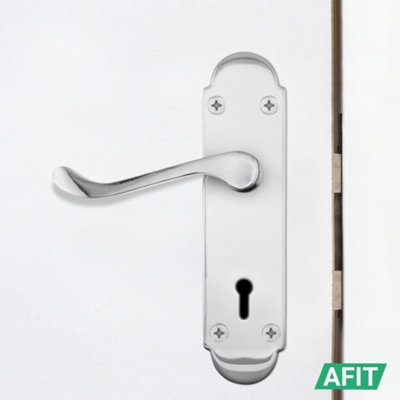 AFIT Polished Chrome Shaped Victorian Scroll Internal Door Handles for Lock - Keyhole