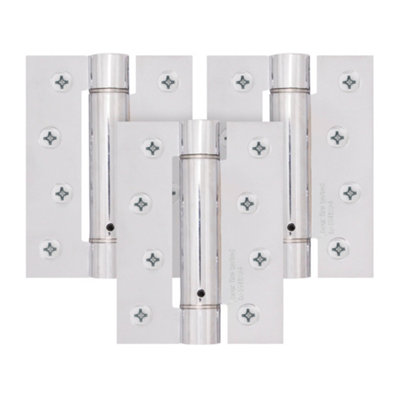 AFIT Polished Chrome Steel Single Action Spring Hinges 102 x 76 x 2.7mm - Fire Rated - Pack 3