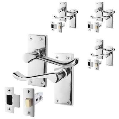 AFIT Polished Chrome Traditional Victorian Scroll Door Handle Set - Pack 4 - Internal Door Handles & Latch (64mm)