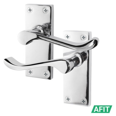 AFIT Polished Chrome Traditional Victorian Scroll Door Handle Set - Pack 4 - Internal Door Handles & Latch (64mm)