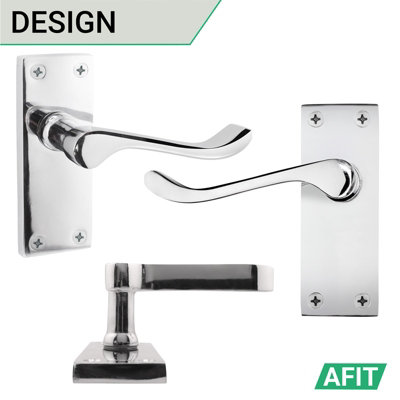 AFIT Polished Chrome Traditional Victorian Scroll Door Handle Set - Pack 4 - Internal Door Handles & Latch (64mm)