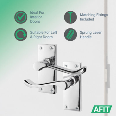 AFIT Polished Chrome Traditional Victorian Scroll Door Handle Set - Pack 4 - Internal Door Handles & Latch (64mm)