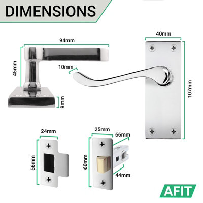 AFIT Polished Chrome Traditional Victorian Scroll Door Handle Set - Pack 4 - Internal Door Handles & Latch (64mm)